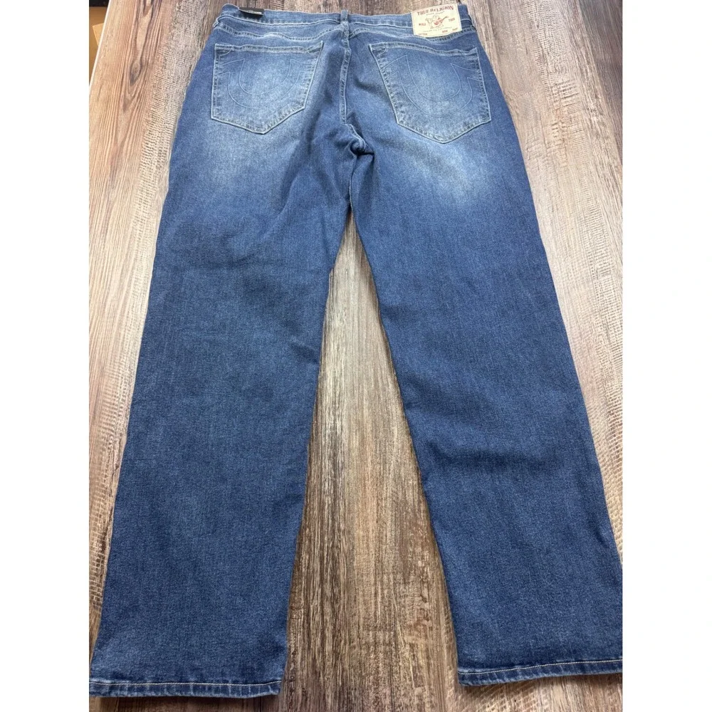 True Religion Bobby Relaxed Baggy Jeans Medium Blaze Wash TR Applique 34x32 NEW